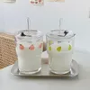 Bottiglie d'acqua Bottiglia di vetro con coperchio Portatile Caffè Latte Tè Succo Tazza Grande capacità Riutilizzabile Coreano Ins Vento Ragazza Cuore Ufficio Casa