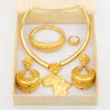 Bröllop smycken set dubai 18k gyllene färguppsättning för kvinnor trend hoop örhängen afrikansk kartdesign hänge halsband armband ring brud 230804