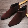 Bottines en cuir véritable pour hommes mocassins noir marron sans lacet bottes habillées pointues hommes italien formel daim Chelsea bottes hommes chaussure