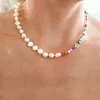 Pendant Necklaces 2023 Summer Boho Natural Pearl Colorful Rice Bead Necklace Handcrafted Creative Asymmetric Design Turkish Eyes Embellished