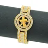 Hip Hop Rapper Men Diamond Cuban Chain Rotatable Crucifix Watchband Bambu Armband Rhinestones Shiny Hand smycken Nattklubb SHOW POCHELLER SMYELLT 1669