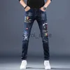 Herren Jeans Neue Stil Skinny Jeans Männer Trend Gedruckt Stretch Slim Fit Denim Hosen Mode Schwarz Patchwork Casual Jean Hosen Männer Hosen J230806