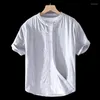Chemises décontractées pour hommes Style d'été col montant chemise en coton à manches courtes Oxford Spin couleur unie Simple T-shirt hommes