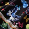 Otoño Negro Floral Estampado de mariposas Vestido con paneles de diamantes de imitación Manga larga Cuello alto Largo Maxi Vestidos casuales S3G040804 Tallas grandes XXL