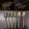 Tea Scoops Retro Green Scoop Bronze Chinese Spoons Copper Leaves Chooser Holder Kongfu Tools Accessories