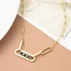 Pendant Necklaces Nature Stone Stainless Steel Paper Clip Link Chain Necklace Black Charm Gold Color Rectangle Titanium Choker