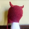Berets Earflap Knit Devil Hat Y2k Horn Halloween Funny Little
