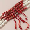 Girocollo Splendide collane di perle d'imitazione rosse nere multistrato per gioielli da donna Collana di nozze con ciondolo di perle irregolari