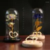 Dekorativa blommor Eternal Flower Glass Cover Dome 24k Gold Foil Rose Wedding Decoration Valentine's Day Gift Christmas LED Glow Födelsedag