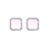 Stud Oorbellen Mode S925 Sterling Zilver Fijn 14MM Vierkante Zirkoon Roze Voor Vrouwen Charm Engagement Gift Sieraden