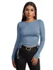 Camisetas de Mujer, camiseta de manga larga sólida de otoño para Mujer, Jersey básico de cuello redondo ajustado informal, ropa de calle Sexy para Mujer, Tops cortos Y2k