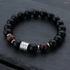 Strand 10MM Black Beads Beaded Bracelet Tiger Eye Stone Stainless Steel Accessories Hand Ornaments