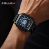 Relojes de pulsera SOLEEN, reloj mecánico automático creativo a la moda para hombre, diseño de esfera cuadrada, correa de cuero resistente al agua, calendario, reloj Masculino