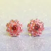 Stud Earrings European DIY Handmade Dahlia Original 925 Silver Rose Petal Garden Pink Enamel Compatible With Jewelry