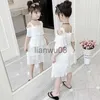 Flickans klänningar 2023 Summer Girls Clothes Chiffon Strapless Sling Dress Lace Teenager Fashion Lyered Dress 4 5 6 7 8 9 10 11 12 13 14 Years X0806