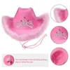 Boinas West Cowgirl Hat Para Mulheres Meninas Coroa Feather Feltro Lantejoulas Boné de Cowboy Ocidental Traje Vestido de Festa Jazz Caps Cosplay Adereços