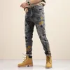 Jeans da uomo Y2K Nero Grigio Street Fashion Pantaloni Ricami stampati Vestibilità dritta elastica impiombata di alta qualità K