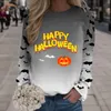 Sweat à capuche femme sweat blanc femmes automne Halloween pull imprimé col rond haut à manches longues Baseball maman