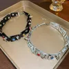 Gargantilla Amorcome Punk, Collar de cuero con cuentas de cristal coloridas para mujer, remaches de estilo Hip Hop Rock, Collar de clavícula con tachuelas, joyería Y2K