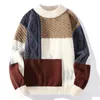 Men's Sweaters 2023 Winter Men Loose Vintage Plaid Sweater Round Neck Long Sleeve Male Pullover Fit Knitted Thicken Pull Homme