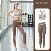 2023New Kontrast Hohe Taille Eng Yoga Anzug Stoßfest Engen Hip Fahrstuhl Nude Yoga Anzug Set Leggings Original