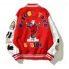 High Street Color Block Graffiti Brodery Baseball Jacket Mens Läder Sleeve Woolen Patchwork Stand Overdimasy Winter Coats T230806