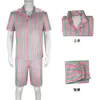 Cosplay Film Barbi Pink Plaid Slip Slive Bez rękawów dla kobiet mężczyzn Striped Shirt Suit Ken Ryan Gosling Halloween Cosplay Costume 230804