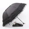 Paraguas Anti-uv Sombrilla Portátil Lluvia Sol Princesa Negro Engrosado Paraguas Parasol Uso Protección Encaje Doble Mujer Pegamento