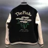 hoge Kwaliteit Vandythepink Varsity Baseball mode Jassen Mannen 1 1 Zware Stof paar Kleding PU Leer Bomber Vrouwen Jassen T230806