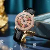 Armbandsur unika lyxiga rosguldklockor för kvinnor Rotertable Dial Rhinestone Diamond Creative Fashion Water's Waterproof Clock