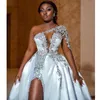 Taille plus arabe aso ebi luxueux cristaux de perles robe de mariée en dentelle sirène satin robes de mariée robes 2023 es