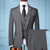 Men's Suits Grey Men Blazer Jacket Vest Pants Notched Lapel Wool Wedding Suit Three Pieces Groom Tuxedos 2023