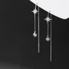 Oorringen S925 Sterling Zilver Volledige Diamond Star Kwastje Oor Draad Koreaanse Kleine Verse Eenvoudige Sieraden Drop Voor Vrouwen