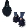 Slippers Outside Fashion Fluffy Sheep Mongolia Fur Sliper Shose And Heart Shaped Bag For Women And Men 230804