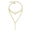 Chaînes Punk multicouche étoile longue gland chaîne pendentifs colliers pour femmes couleur or breloques collier ras du cou ensemble bijoux