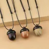 Pendant Necklaces 1PC Vintage Screwable Ebony Acorn Wooden Box Long Necklace Pine Cone Design Drop Jewelry