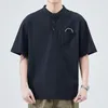 Men's Polos Summer Clothing Short Sleeve Stand Collar Trend Japanese Solid Color Loose Spliced Button Pocket T-shirt