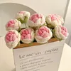 Decoratieve Bloemen 1pc Rose Gebreide Bloem Haak Hand Geweven Boeket Bruiloft Voor Bruid Feestdecoratie Zelfgemaakt Cadeau