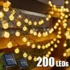 Corda de luz solar LED ao ar livre à prova d'água decoração de Natal 200 led Bola de cristal Camping Fairy Garland Lâmpada de festa de jardim