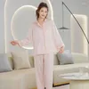 Indumenti da notte da donna con colletto rovesciato Abbigliamento da casa a maniche lunghe Comodo abito da casa in chiffon di raso Lady Pigiama rosa carino