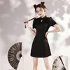 Ethnic Clothing Elegant Women Print Flower Qipao Sexy Slim Mini Party Dress Chinese Traditional Mandarin Collar Cheongsam Vestidos Retro Qi