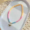 Choker Wholesale Emamel Heart Pendant Neckalce Colored Polymer Clay Heishi Halsband smycken Boho Bohemian Collar Accessories