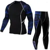 Vestes de course Ensemble de sous-vêtements thermiques d'hiver Vêtements de sport pour hommes Entraînement de course Couche de base chaude Collants de compression Jogging Suit Gym 2023