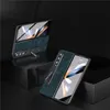 Luxury Retro Leather Vogue Phone Case för Samsung Galaxy Folding Z Fold3 Fold4 Fold5 5G Hållbart Styliskt fullt skyddande Lychee -mönster Kickstand Membran Fold Shell