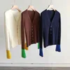 Women's Knits Cashmere Sweater Cardigan Dames Flare Sleeve Elegante Vintage Contrast Kleur Gebreide Herfst Winter Uitloper