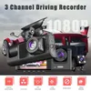 자동차 DVRS OMGO 3 채널 자동차 DVR HD 1080P 3LENS 내부 차량 대시 캠프 웨이 카메라 DVRS 레코더 비디오 등록자 Dashcam Camcorder X0804 X0804