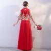 Ethnic Clothing Shanghai Story Long Gold Embroidery Cheongsam Dresses Red Qipao For Women Traditional Dress Chinese Wedding