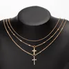 Chains Boho Fashion Shiny Zircon Crystal Cross Pendant Necklace For Women Golden Color Multilayer Chain Birthday Jewelry Gift