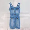 Casual Dresses Summer Dress Woman 2023 Trendy Y 2k Vintage Washed Metal Button Decoration Mini Skirt Cotton Denim Big Name Sleeveless Top