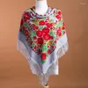 Cachecóis Estilo Russo Cachecol Quadrado Grande Flor de Luxo Estampado com Franjas Babushka Hijab Lenço Outono Inverno Xaile